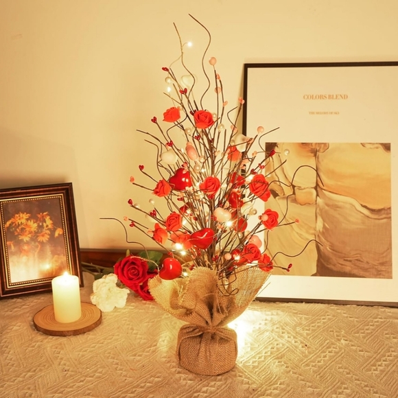 Valentine's Trees Set of 2 Valentine's Day Decor with String Lights Brand New - Picture 3 of 7